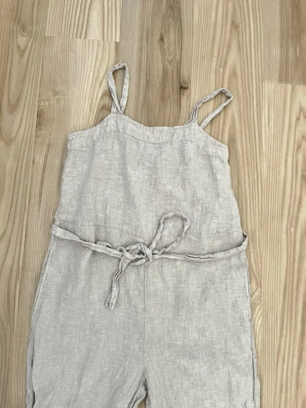 QUINCE 100% Linen Square Neck Jumpsuit Romper Natural Summer Coastal size Small